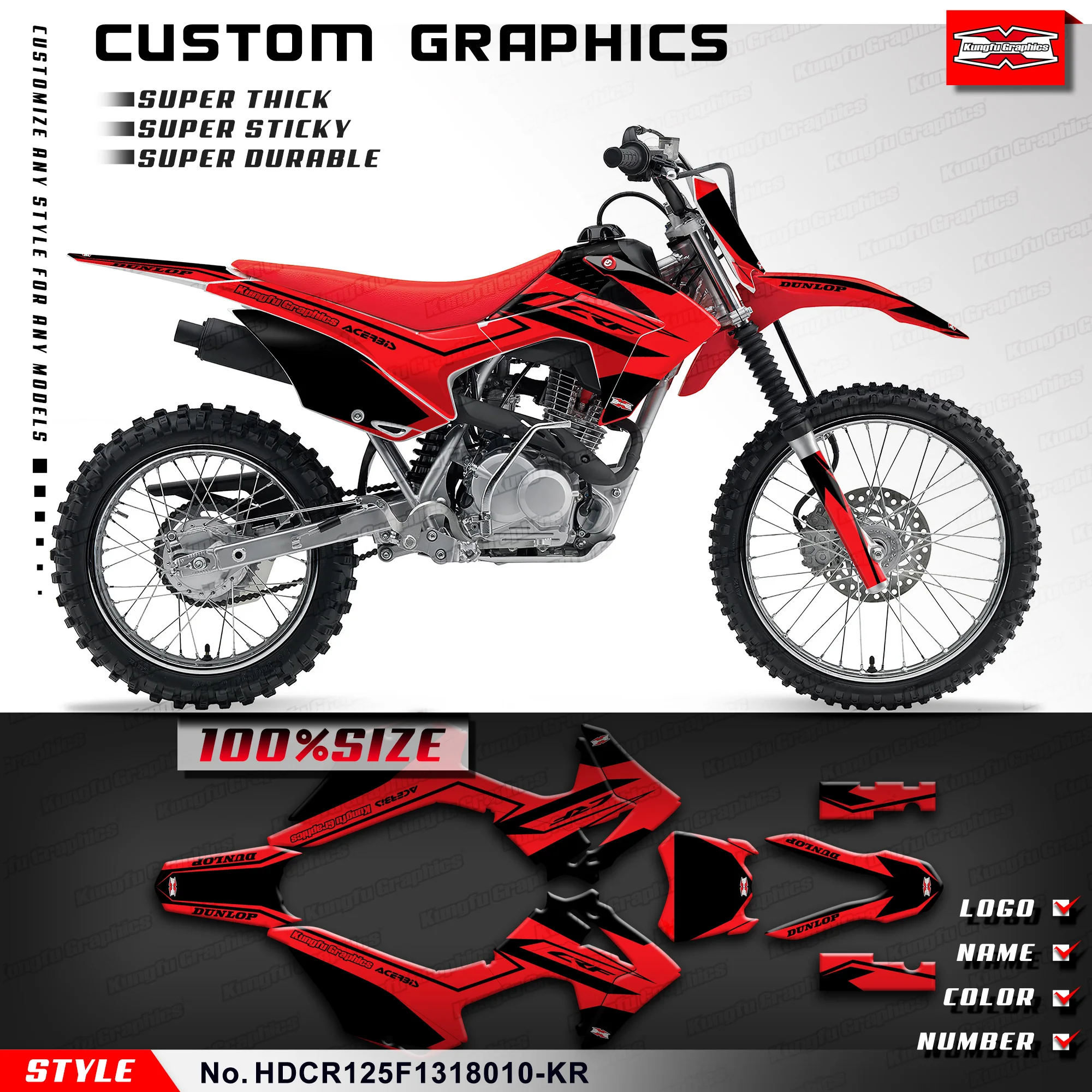 

KUNGFU GRAPHICS Stickers Complete Wrap Sticker Kit for CRF 125 F CRF125F 2013 2014 2015 2016 2017 2018, HDCR125F1318010-KR