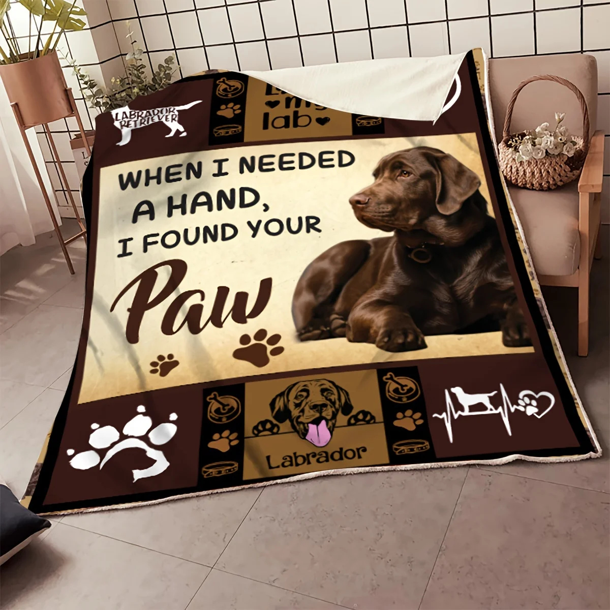 Labrador Retriever Blanket, Love My Lab Dog Fleece Throw, When I Needed A Hand I Found Your Paw Quote, Pet Lover Gift