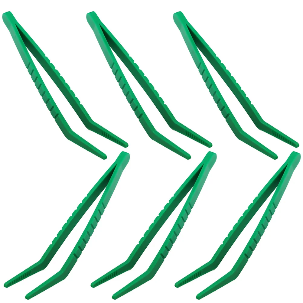 Pinça de plástico com cabeça curvada, 6 peças, ferramenta de aprendizagem para crianças, coleta de insetos para artesanato, classificação de contas, exploração ao ar livre, educacional