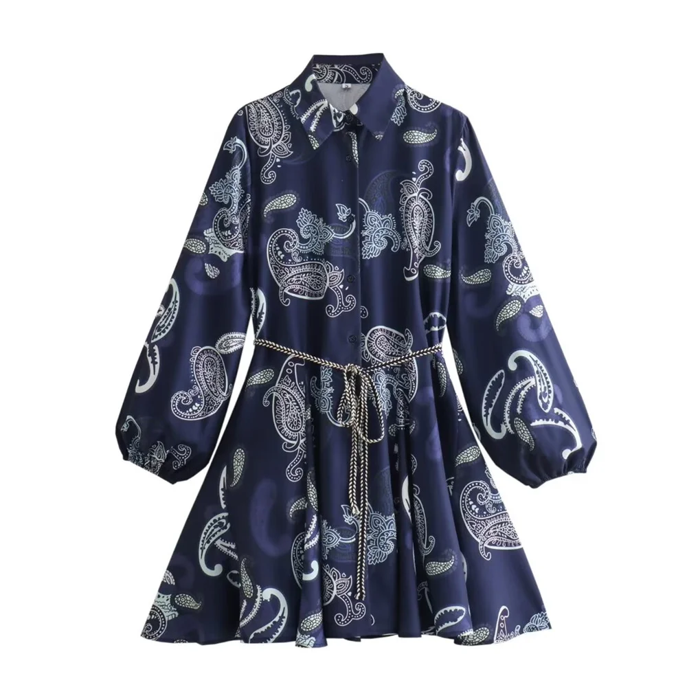 2024ZARSpring/Summer New Women\'s versatile European and American style ethnic style retro lapel printed shirt style dress