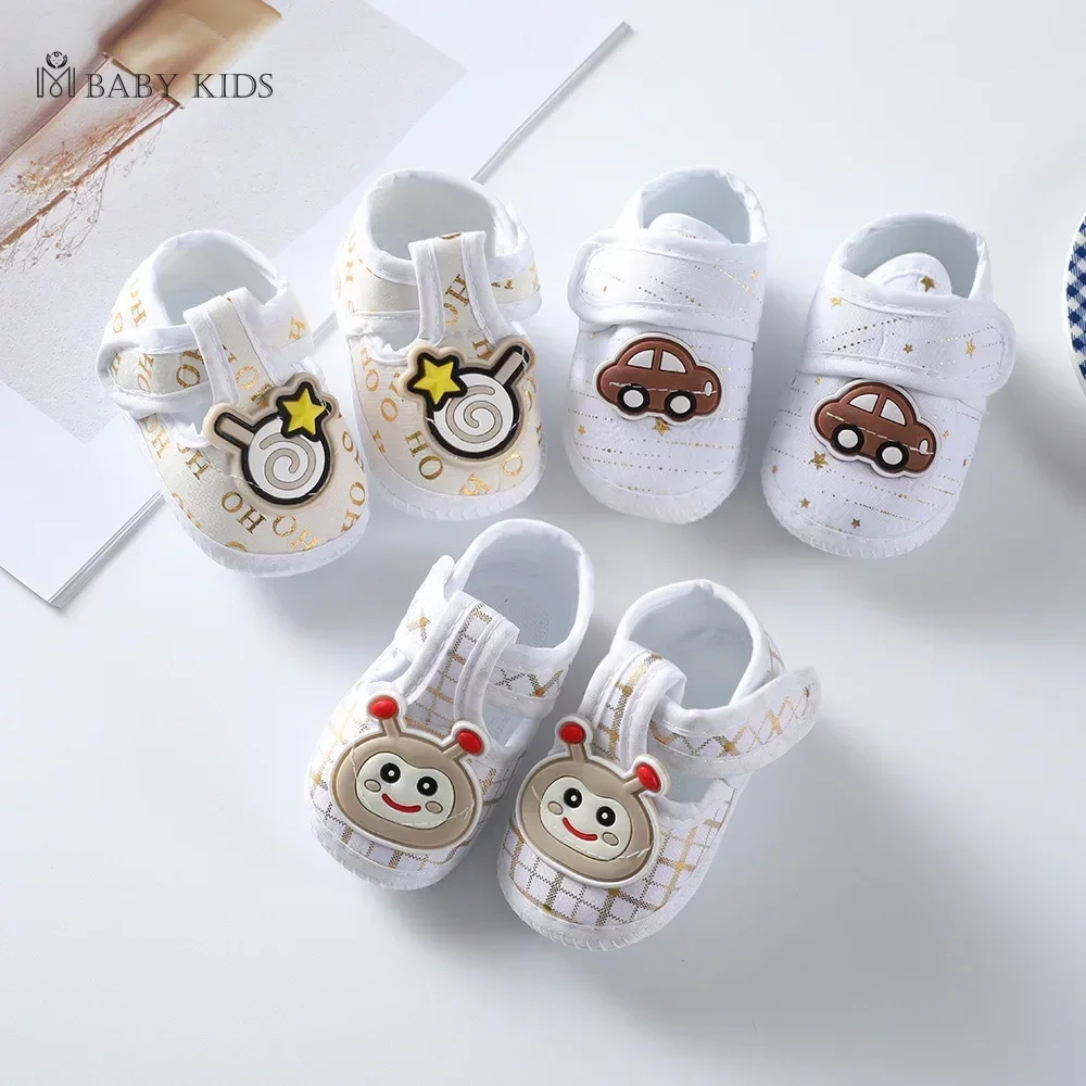 Cotton Newborn Baby Shoes Cartoon Pattern First Walkers for Girl Boy Plaid Soft Sole Walking Sandals 0-12month