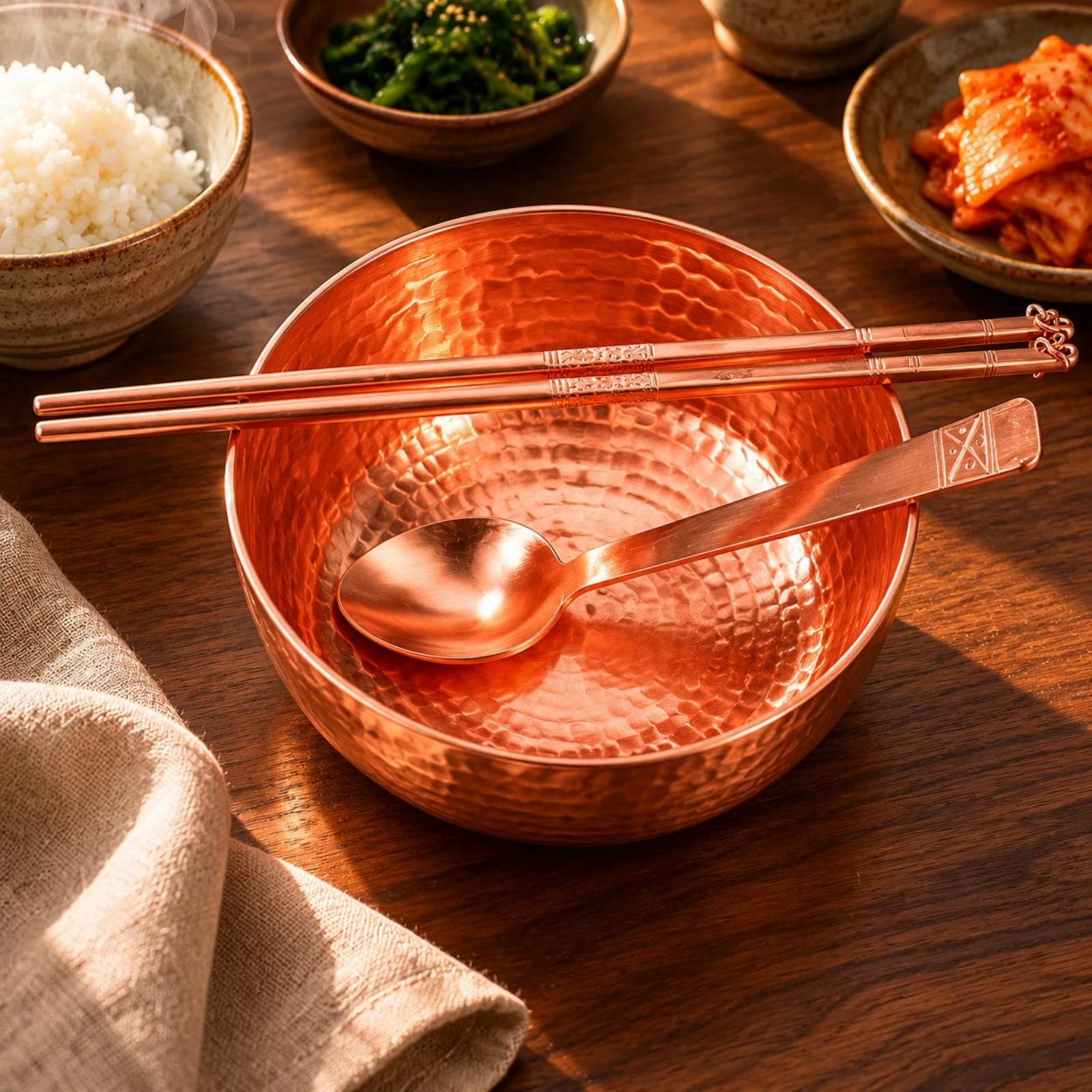 

Copper Chopsticks and Spoon Set Handmade Copper Bowl Set Tableware Food Safe Kitchenware Easy to Clean
