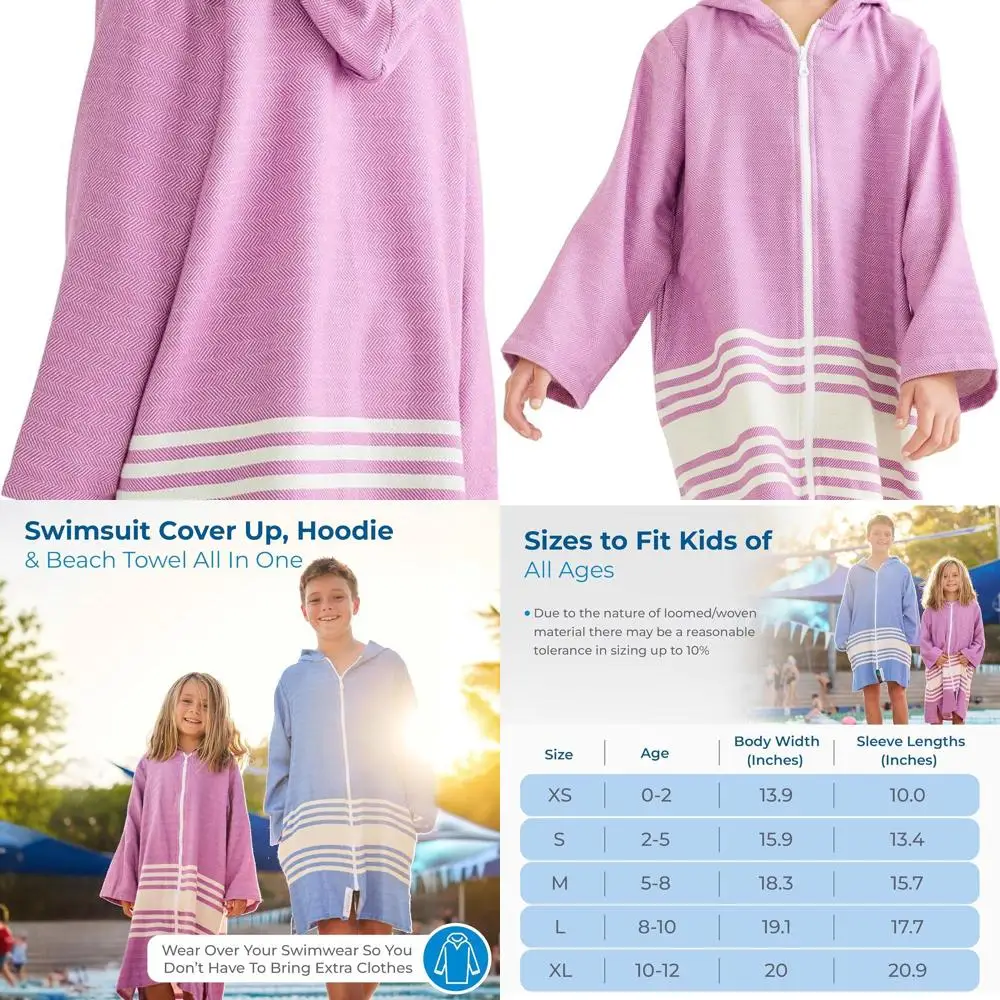 

Children's Lightweight Turkish Bathrobes with Zipper and Pockets - Perfect Hooded Towel Gift