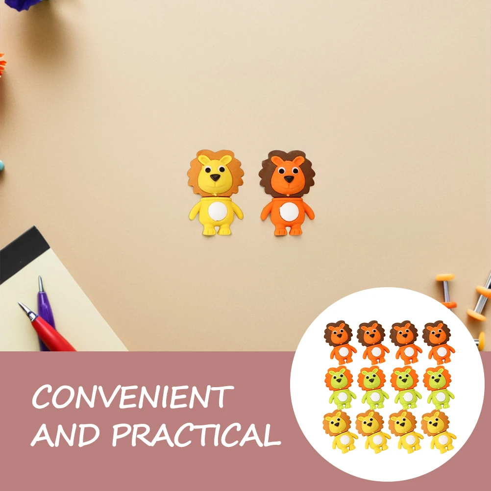 

12pcs Creative Lion Shaped Adorable Cartoon Animal For Kids School Supplies Student Accessories Portable Mini Wear-Resistant