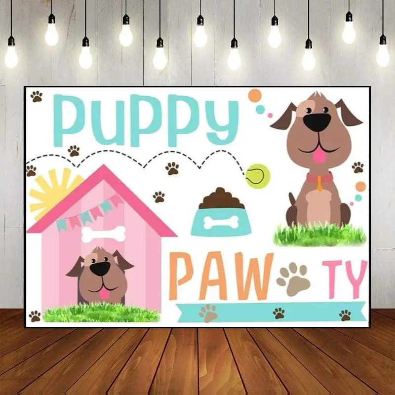 Photography Baby Shower Decoration Dog Theme Banner Party Backdrop Wall Cartoon Happy Birthday Photo Custom Background Pet Owner