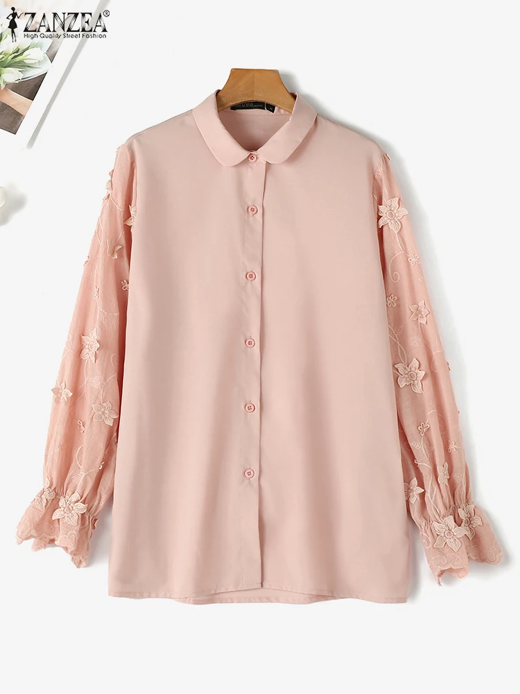 

ZANZEA Elegant Office Lady Buttons 2025 Autumn Vintage Solid Shirts Women Holiday Lapel Collar Tops Fashion Stitching Tunics
