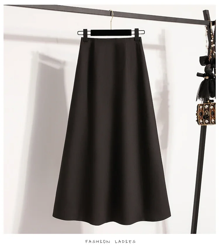 Koreanischer Stil Einfarbiger Hochtaillierter Elastischer Rock für Damen A-Linie 2026 Frühling Herbst Neu Elegant Vielseitig Alltagsrock – Detail 40