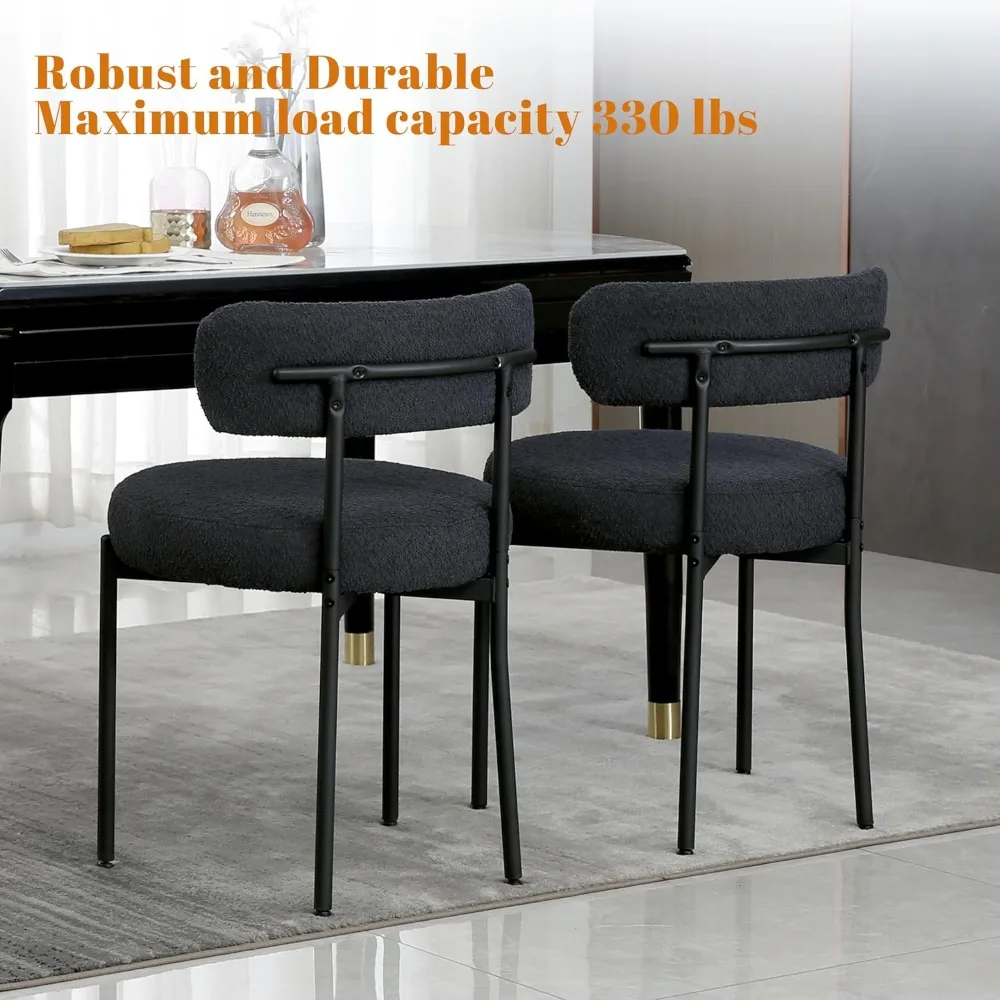 ブークレダイニングチェア4脚セット、モダンな布張りダイニングチェア、厚さ4インチのクッションと頑丈な金属脚付き、ダイニングルーム用