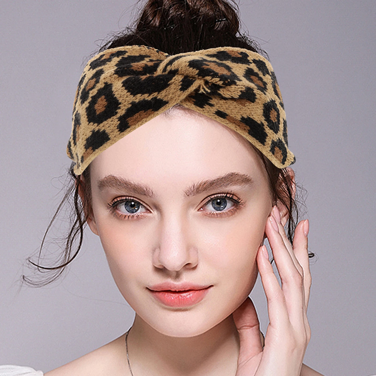 

Leopard Headband Women Hair Accessories Knitting Wide Elastic Warm Winter Fashion Leopard Pattern Parent Child Style