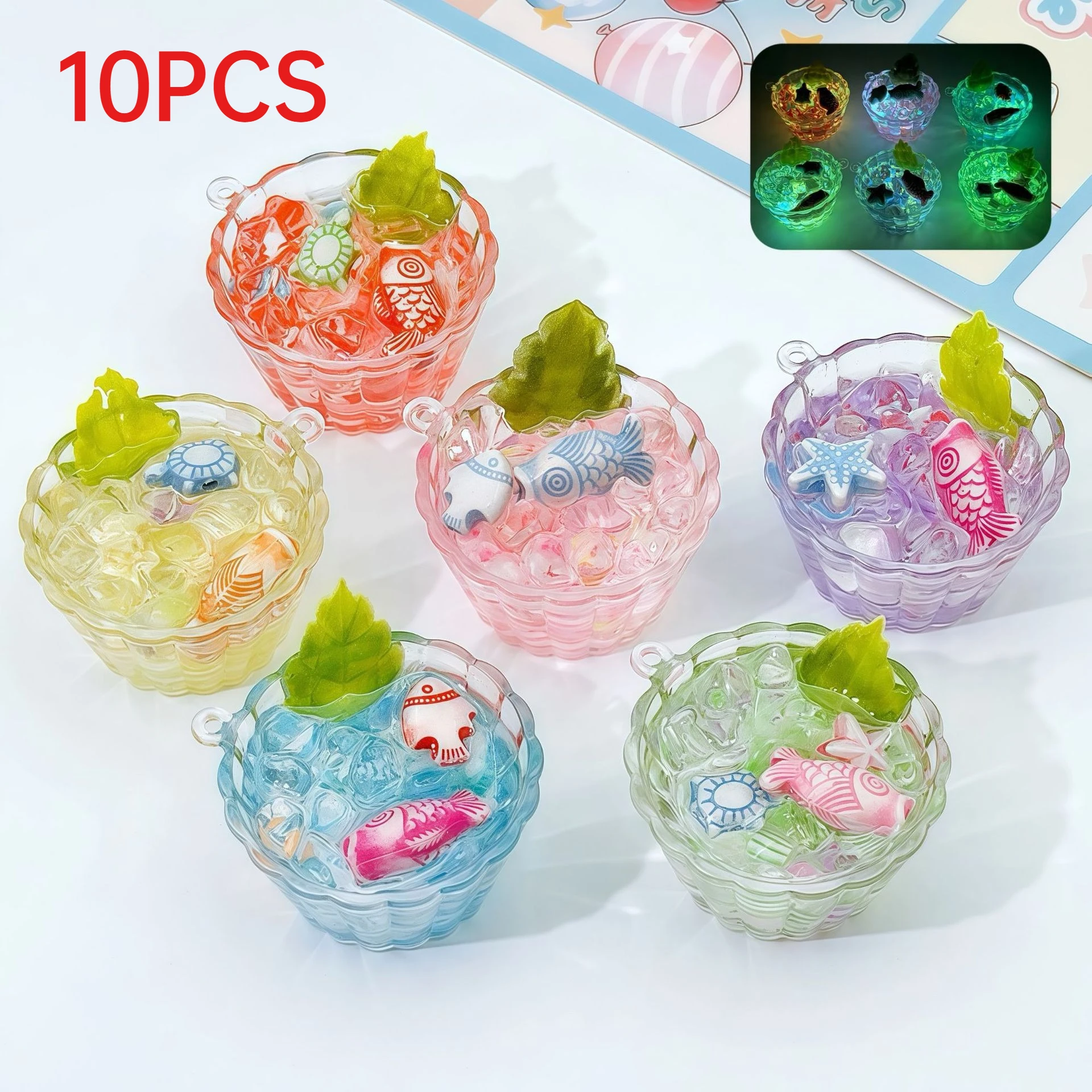 

10Pcs Glow In Dark Ocean Leaf Tart Cup Charms DIY Jewelry Accessories For Cream Glue Keychain Pendants