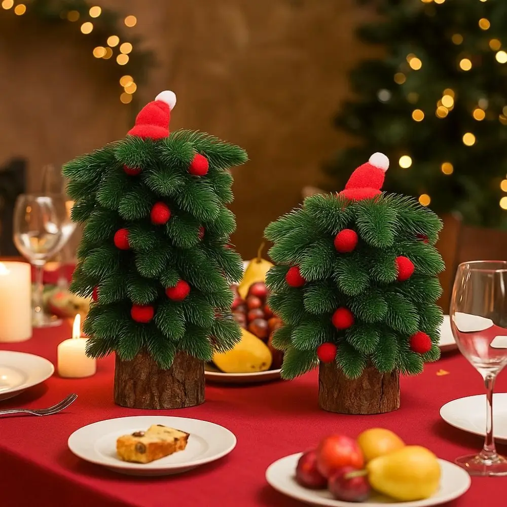 

Tower Shaped Christmas Tree Ornaments Lifelike Wooden Base Mini Christmas Tree Reusable Christmas Decorations Hotel