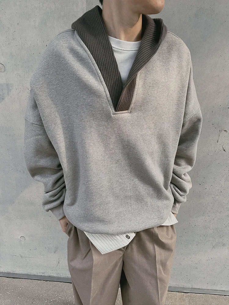 V طوق هوديي الرجال مقنعين المرقعة هوديي مع الأصفاد المرنة الخامس الرقبة ملابس الشارع الشهير لخريف شتاء الخامس الرقبة هوديي #1