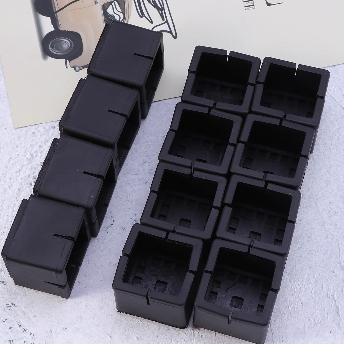 

12 pcs Square Chair Leg Caps Anti-Slip Silicone Floor Protectors Furniture Feet Pads For Wood Floors Scratch Resistant Black