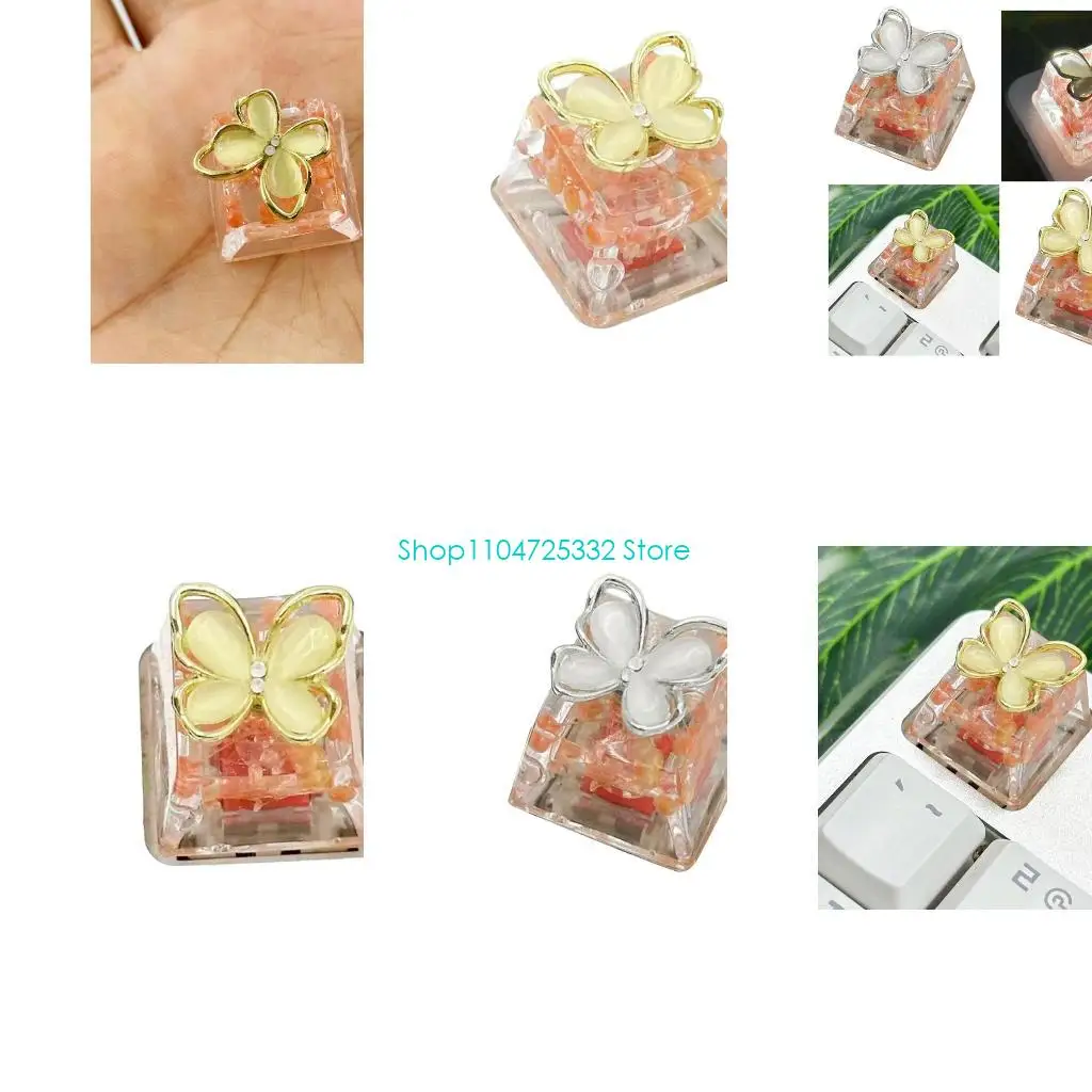 

P5EA Rotating Butterfly Flower Keycap Translucent Epoxy Resin Backlight Keycap Stress Relief Mechanical Keyboard Accessory
