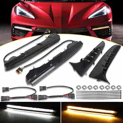 For Corvette C8 Stingray 2020-2023 Accessory LED Grille Trim Assembly Front Bumper Daytime Running Lights Turn Signals
