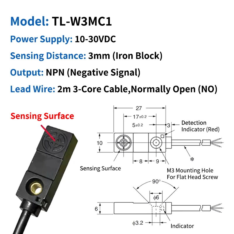

OMCH TL-W1 W3 Series Square Switch for 1.5/3mm Metal Detection with NPN/PNP Output