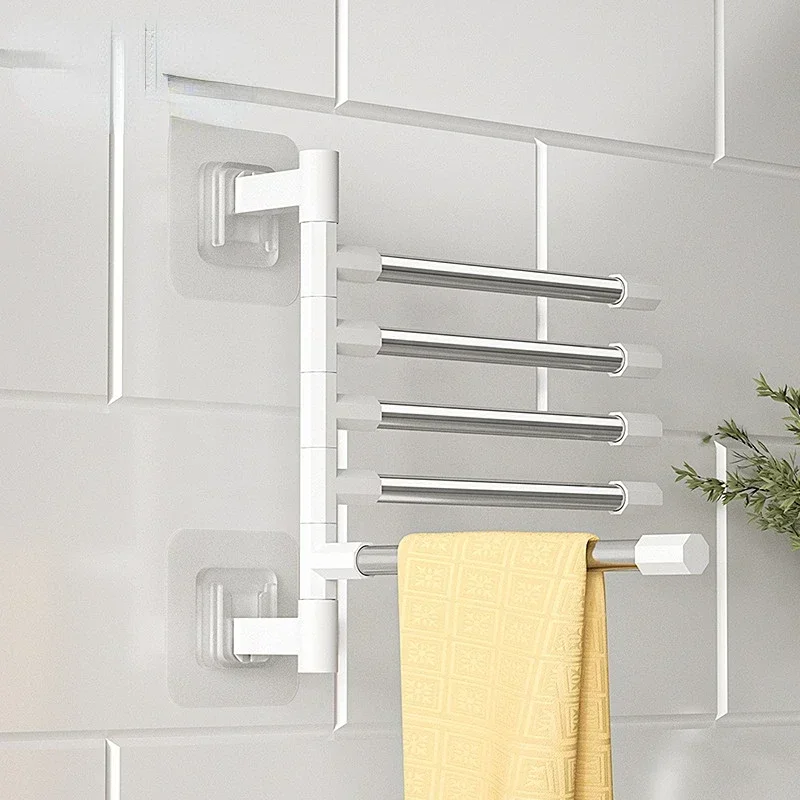 

Rotatable Swing Arms Towel Rack Bathroom Kitchen Wall Mounted Bracket Save Space Aluminum Towel Hanger Organizer