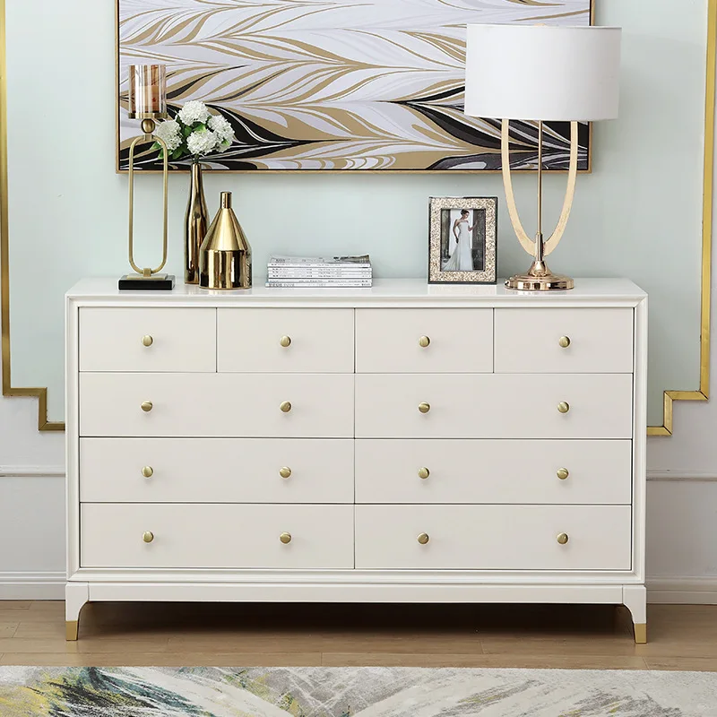 Armadietto d'ingresso per soggiorno in legno massello di lusso leggero, mobili moderni e semplici con cassetti