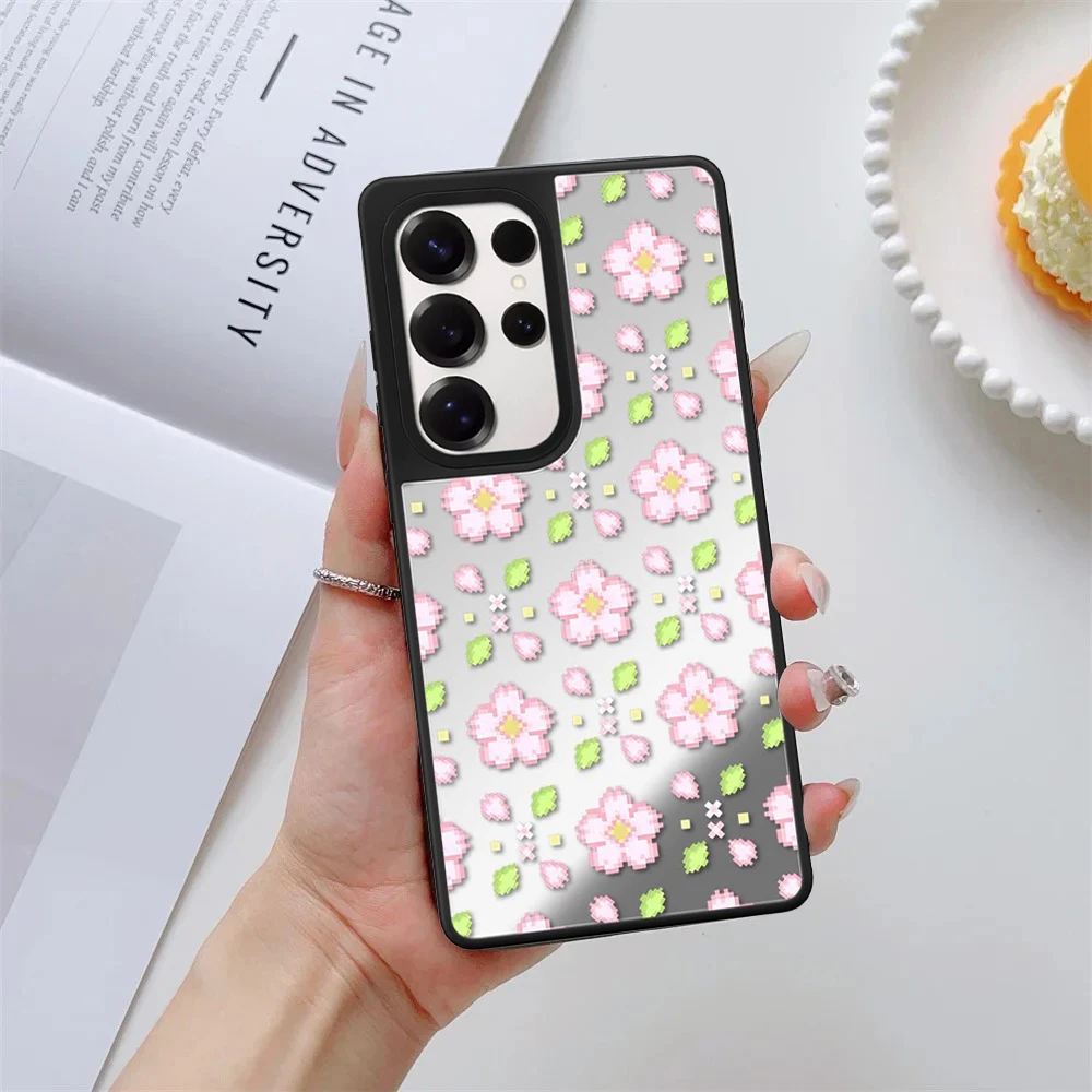

Full Screen of Pink Flowers Mirror Surface Magnetic Phone Cover for Samsung Galaxy S23 S24 S25 S26 Ultra S26+ Plus Case