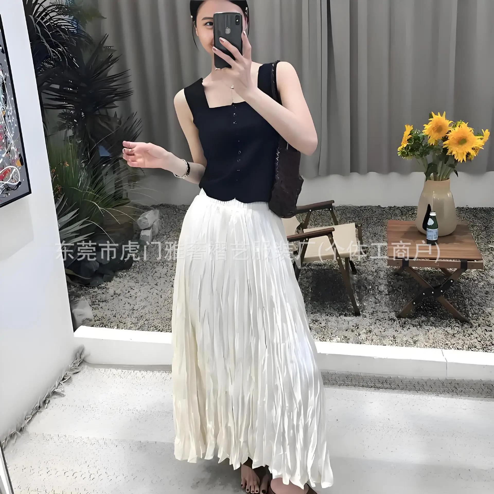 Miyake Haute Sense Fashion Pleated Temperament High Waist Medium and Long Skirt French Gloss Solid Color Satin Folded Skirt