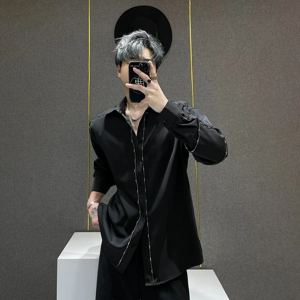 

2025 Summer New Men's Splicing Long Sleeve Shirt Korean Retro Fashion Trend High Street Loose Breathable Niche Men's Tops
