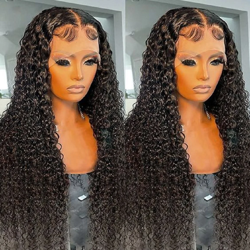 

26 Inch Soft Glueless Preplucked 180 Density Kinky Curly Long Black Lace Front Wig For Women Babyhair Natural Hairline Daily