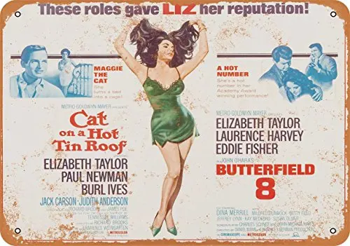 Wall-Color 9 x 12 Metal Sign - 1966 Cat on a Hot Tin Roof and Butterfield 8 Elizabeth Taylor - Vintage Look