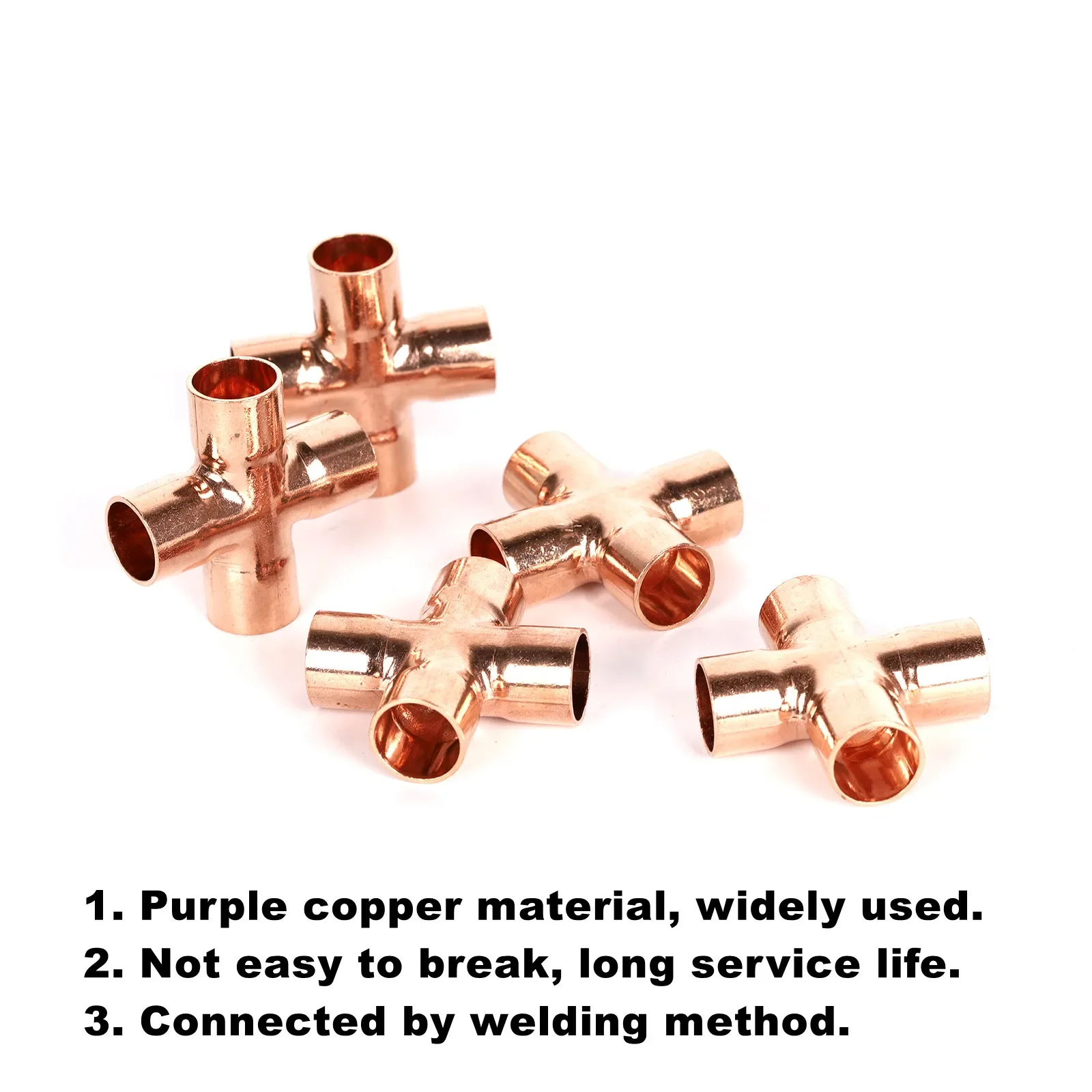 5Pcs/Lot 4-Way Copper Cross Union Pipe Fitting Inner Diameter:15mm for Air-Conditioning System Piping Connections Welding