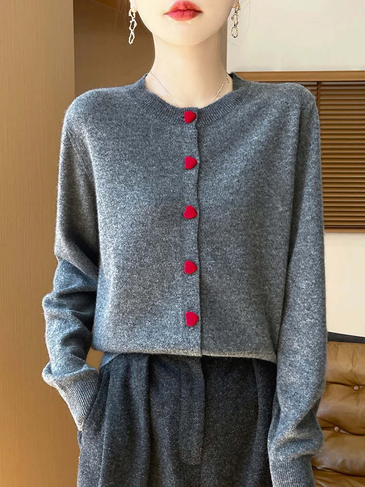 Alisreaching-Cardigan en laine mérinos pour femme, pull en cachemire, pull à manches longues, document solide, chaud et doux, printemps, automne,