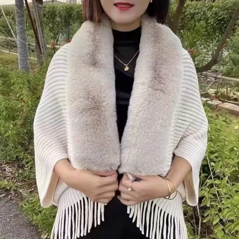 

Women Winter Warm Shawl Scarf Female Casual Faux Fur Collar Capes With Tassel Wraps Ladies Long Warm Wraps Cloak Poncho Tops