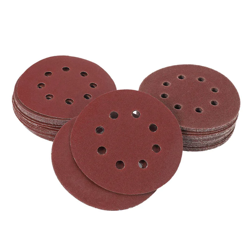 ABRW-150Pcs 5 นิ้ว 125 มม.กระดาษทรายแปดหลุมแผ่นทรายกรวด 40/60/80/120/240 Hook และ LOOP Sanding Disc ภาษาโปลิชคํา