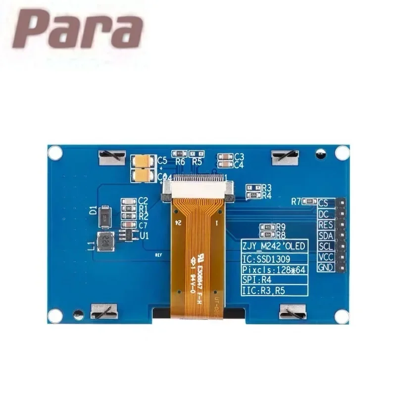 Módulo de exibição OLED para Arduino, 2, 42 Polegada, tela 12864, LCD, 4Pin, 7Pin, 128x64, SSD1309, SPI, IIC, I2C Interface