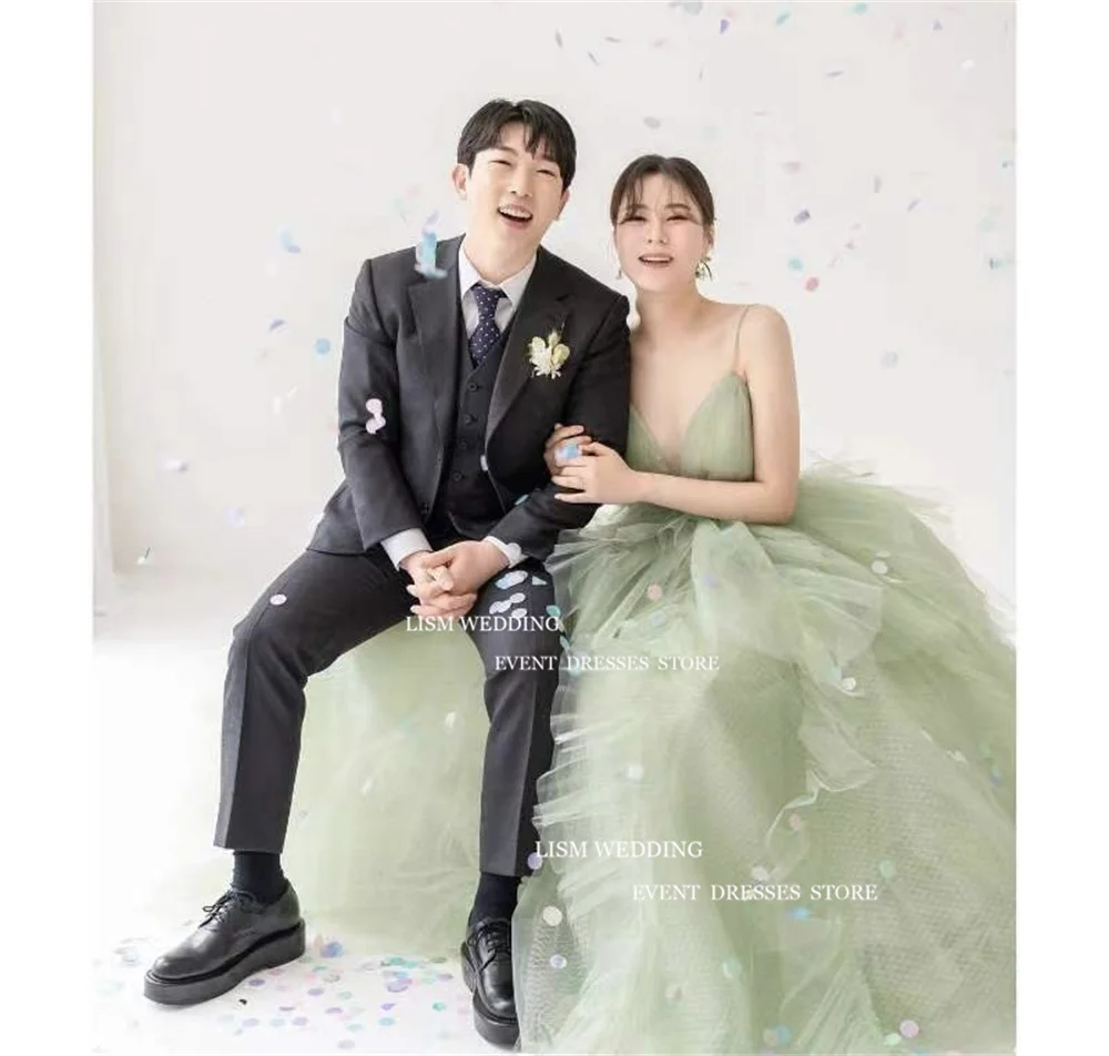 LISM Mint Green Tulle A-Line Korea Evening Dresses Photo Shoot Corset Back Wedding Prom Gowns Formal Occasion Custom Made