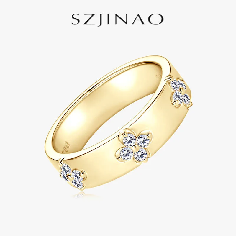 

Lucky Clover Heavy Duty Moissanite Ring for Man Women Solid s925 Silver Wedding Engagement Eternity Bands Romantic Jewelry