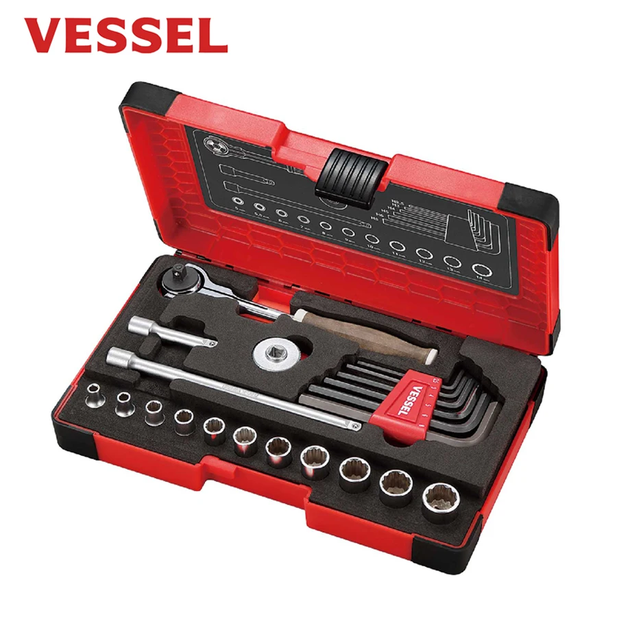 

VESSEL Swivel Ratchet Socket Wrench Set (3/8" ,1/4") Japan Wood-compo RatchetNO.HRW2001M-W|HRW2004M-SW|HRW3005M-SW