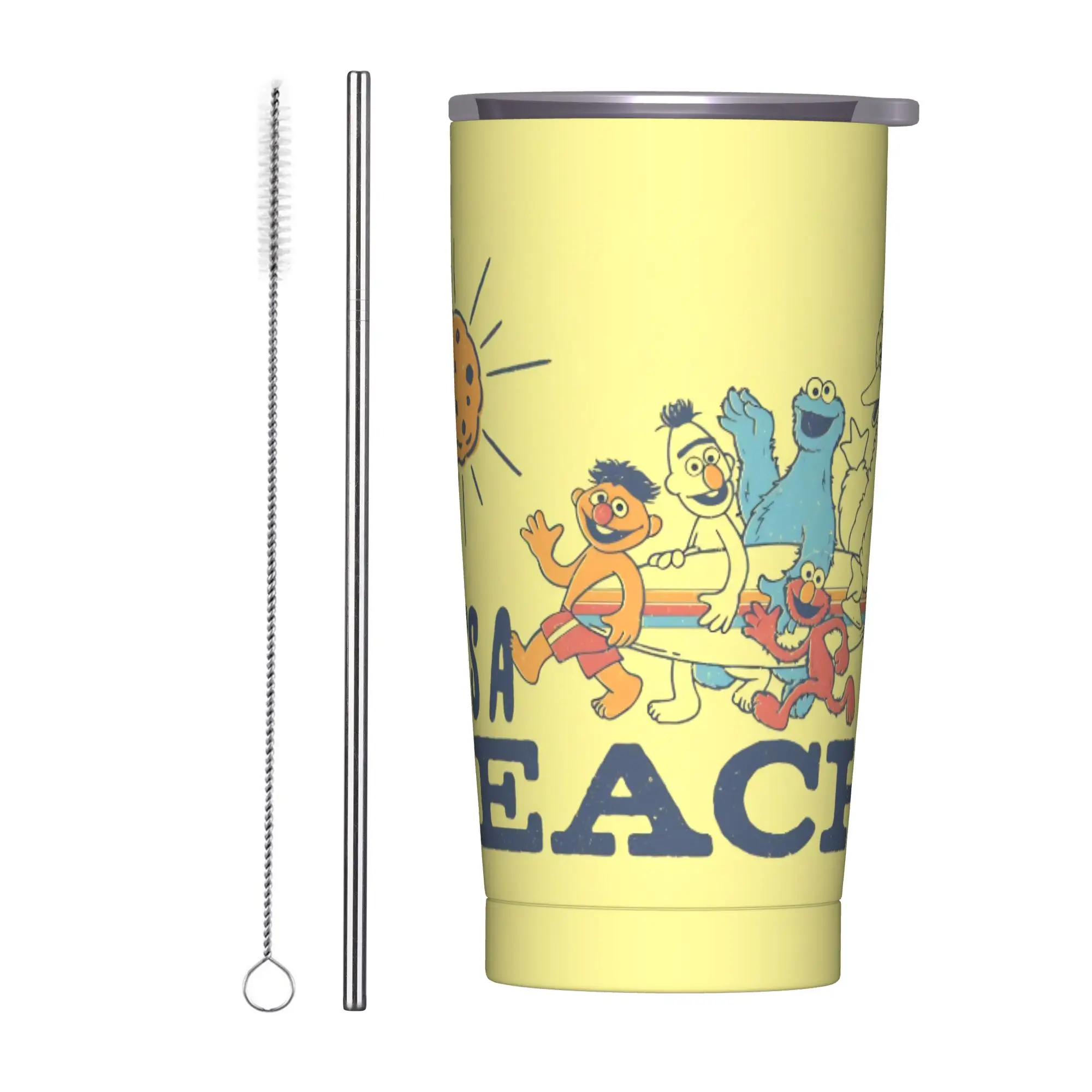 

Sesames Streets Cartoon Insulated Tumbler with Lid Anime Cute Stainless Steel Thermal Mug Outdoor Portable Car Bottle Cup, 20oz