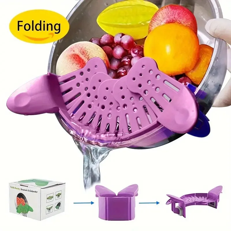 Food Strainer Clip Heat-resistant Silicone Pasta Strainer Suitable for All Bowls, Pots and Pans Easy To Pour Retractable Drainer