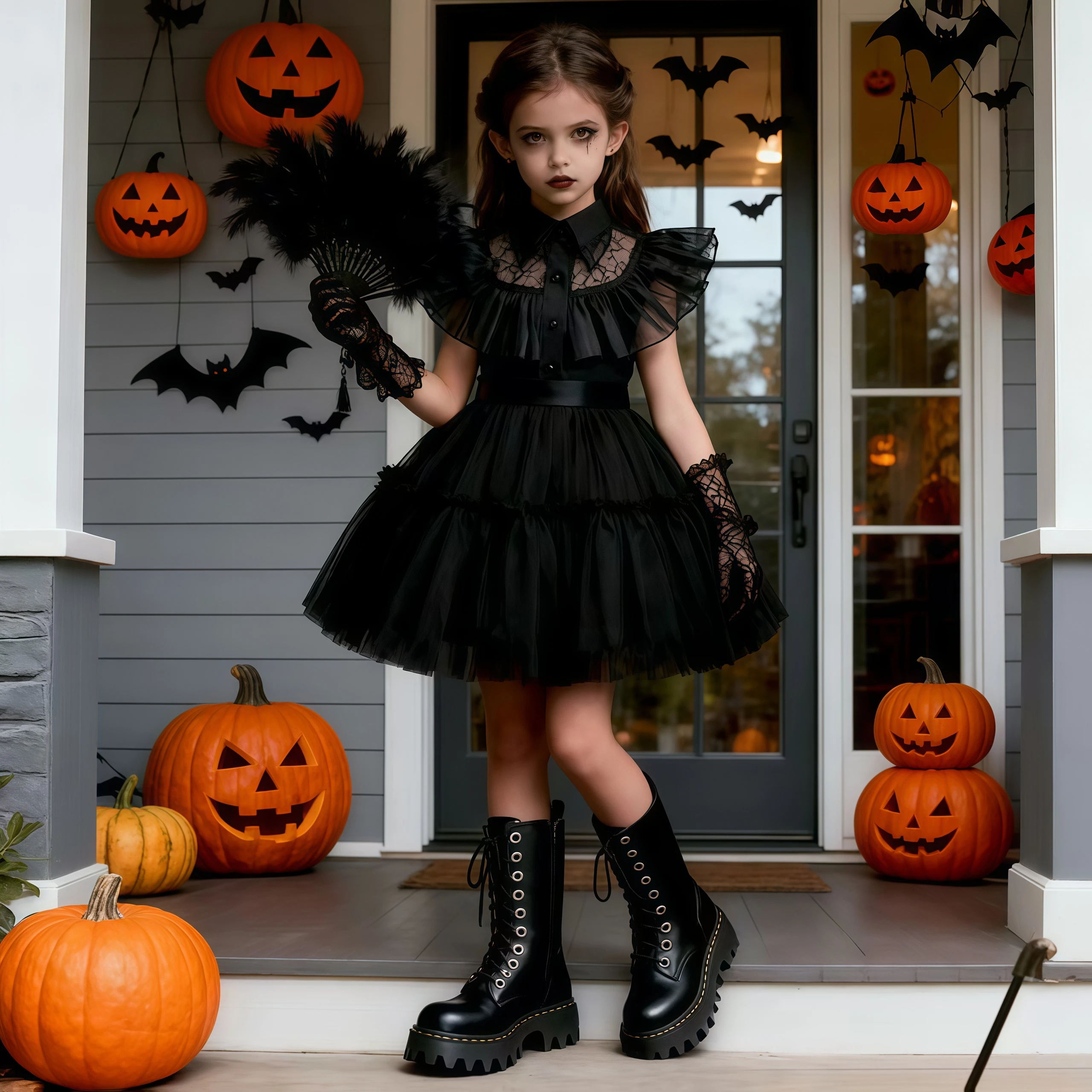 Disfraz de Carnaval de Halloween para niñas, bonito vestido gótico negro con cuello de muñeca para niños, vestido de graduación, fiesta de cumpleaños, trajes de Cosplay del miércoles