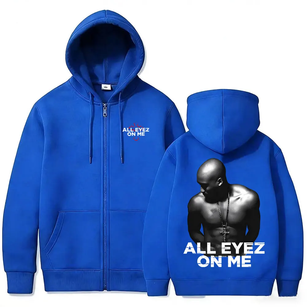 Rapper Tupac 2pac All Eyez on Me Cross Zipper Hoodie für Männer und Frauen Hip-Hop Mode Reißverschluss-Kapuzenpullover Herren Lässige Übergroße Streetwear – Detail 4