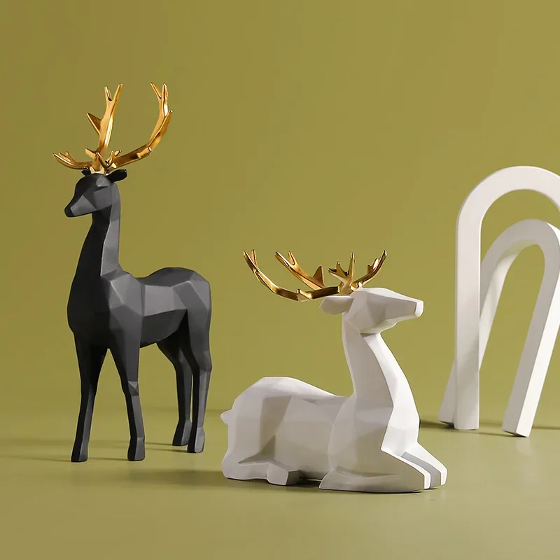 

Statue Deers Sculpture Resin Reindeer Decoration Nordic Home Decor Statues Deer Figurines Modern Decor Tabletop Crafts Ornament