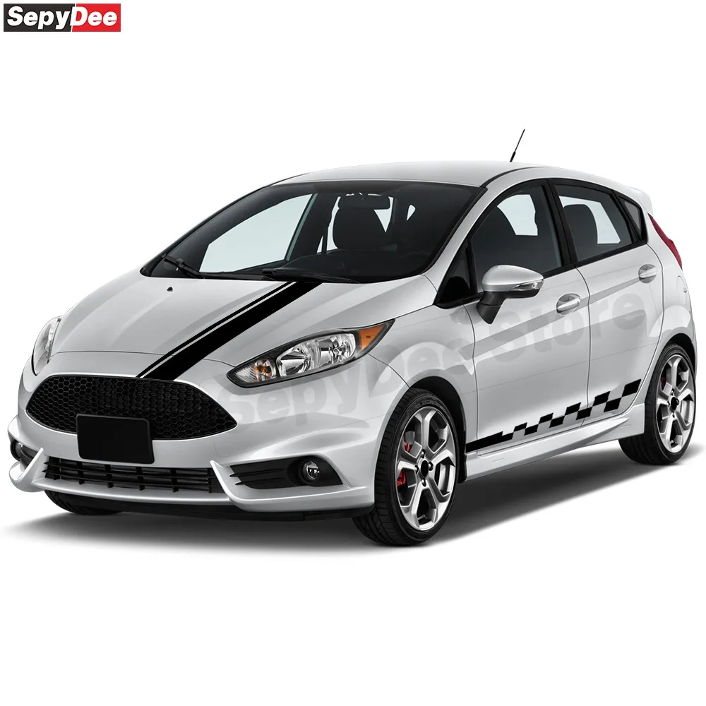 3Pcs Car Hood Bonnet Stickers Body Stripes Kits Checkered Decal for Ford Focus RS Car Accessories