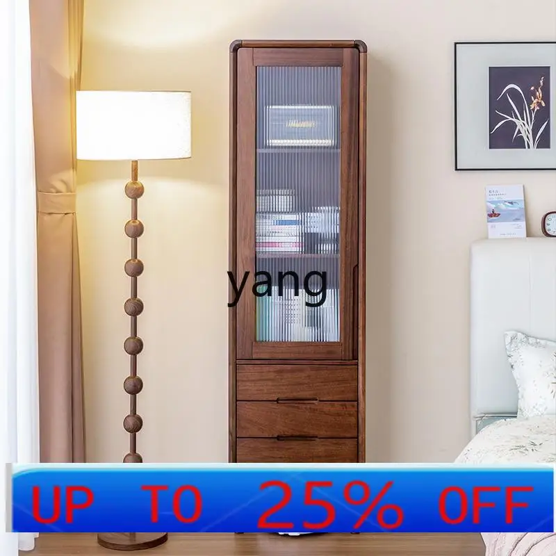 

LH Black Walnut Solid Wood Wine Cabinet Side Cabinet Standing Cabinet Locker Single Door Bookcase Glass