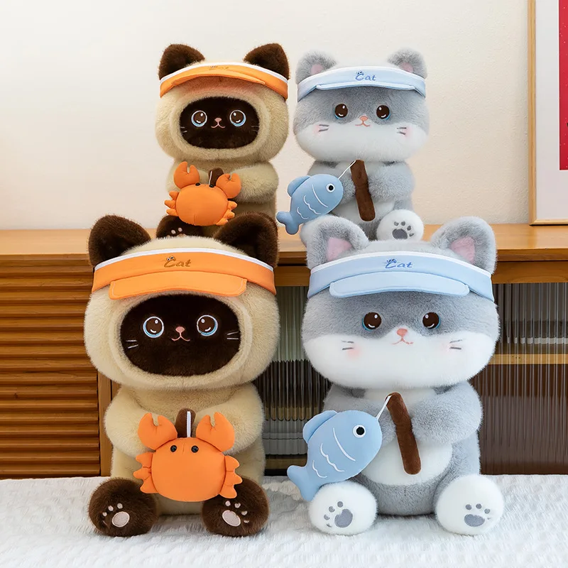 

Забавный жареный плюшевый рыболовный кот - милая мягкая игрушка, мягкая обнимающаяся кукла для комфорта, идеальный подарок на день рождения для него/еи