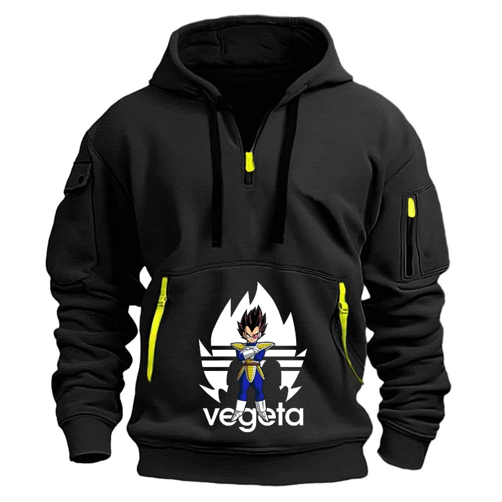 Saiyan Vegeta 2026 - Sudadera con Capucha y Bolsillos para Hombre, Diseño de Parches, Estampado del Logotipo de Dragon Ball, para Primavera y Otoño, Estilo Informal para el Día a Día