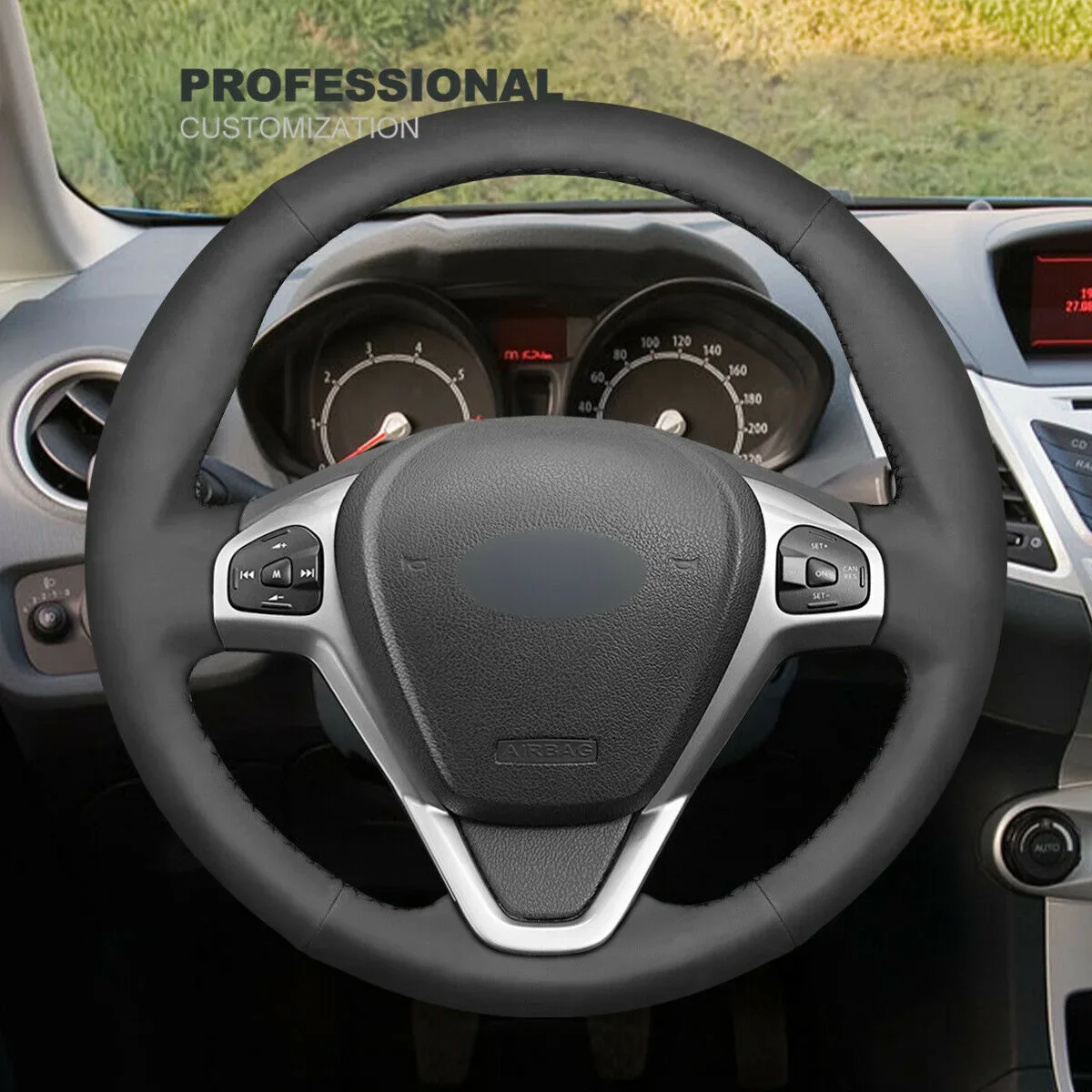 

Black Synthetic Suede Car Steering Wheel Cover For Ford Fiesta Ecosport B-MAX Car Interior Accessories