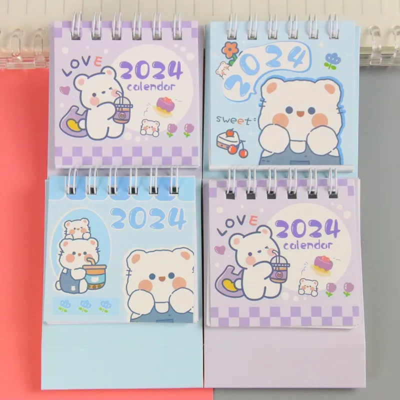 2024 Mini Table Desk Calendar Cute Cartoon Calendar Planner Schedule Kids Student Kawaii Stationery Table Calendar Memo Pad 1pcs