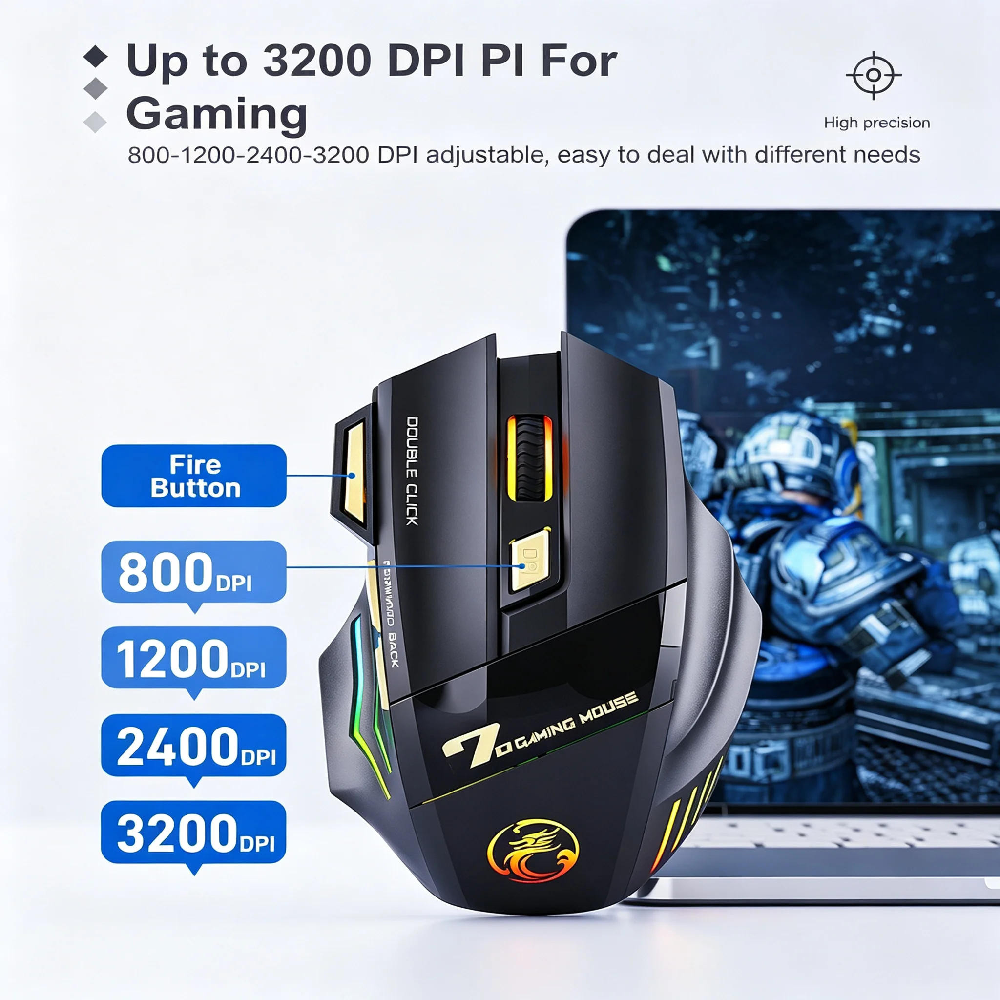 IMICE GW-X7 Wireless 2.4G RGB Backlit Gaming Mouse 7-Programmable Keys 3200DPI Adjustable Rechargeable Mouse For PC Computer