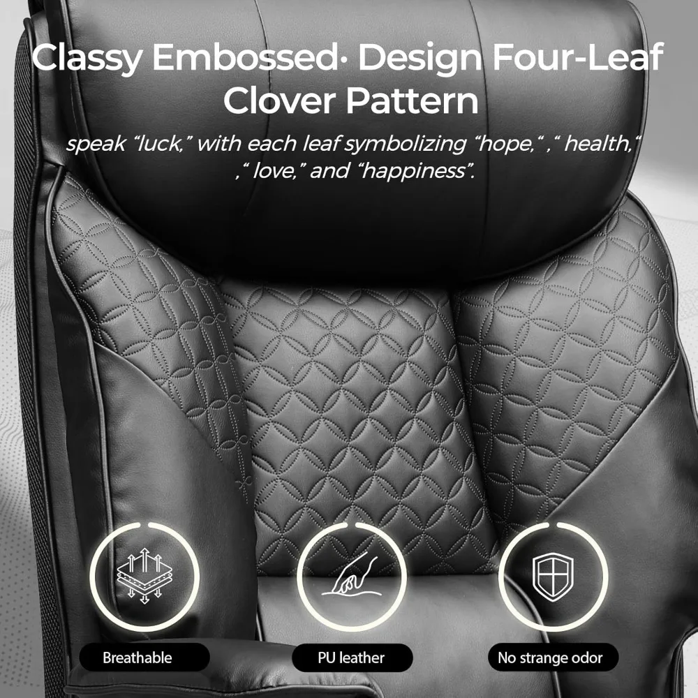 كرسي مكتب كبير وطويل من GTRACING كرسي ألعاب مريح واسع 400 رطل مع جلد مصمم منقوش فاخر مع مسند للقدمين، 150 ° #4