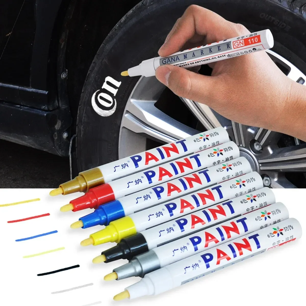 1pcs Color Waterproof Cars Wheel Tire Oily Mark Pen Auto Rubber Tyre Paint Pen Cd Metal Permanent Paint Marker Graffiti Touch Up