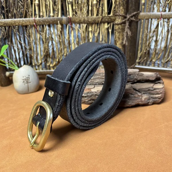 Cinturón jeans con capa para la cabeza cinturón retro de piel de vaca textura suave cinturón clásico con hebilla japonesa